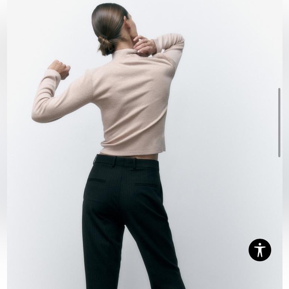 Zara Soft Mock Neck Beige Ivory Tan Marl Longe Sleeve Top Women’s Size Large - Picture 3 of 7